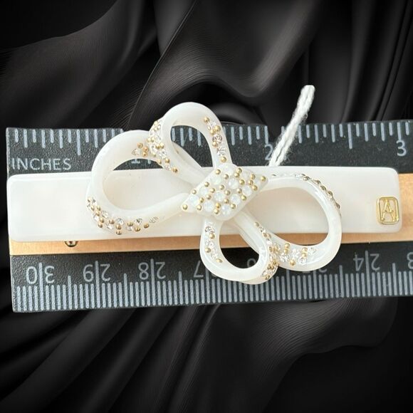 Alexandre de Paris Crystal Bow Barrette 3” White Made in France Luxury Hair Clip main image 4